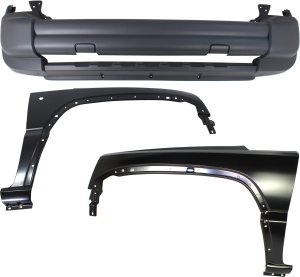 Front Bumper Cover Assembly for 2005-2007 Jeep Liberty, 3-Piece Kit with Fenders, Replacement Part