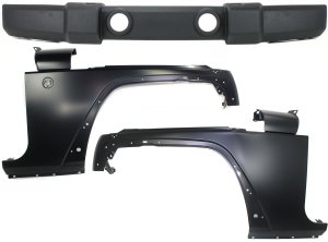 Front Bumper Cover Assembly Kit for Jeep Wrangler 2007-2017 and Wrangler JK 2018, 3-Piece Set with Fenders, Replacement