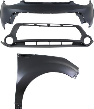 Front Bumper Cover Assembly for KIA Soul 2014-2016, 3-Piece Kit with Fender, Replacement