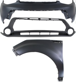 Front Bumper Cover Assembly for KIA SOUL 2014-2016, 3-Piece Kit with Fender, Replacement