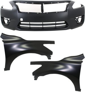 Front Bumper Cover Assembly Kit for Nissan Altima 2013-2015, 3-Piece Set with Fenders, Replacement