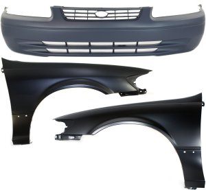 Front Bumper Cover Assembly for 1997-1999 Toyota Camry, 3-Piece Kit with Fenders, Replacement
