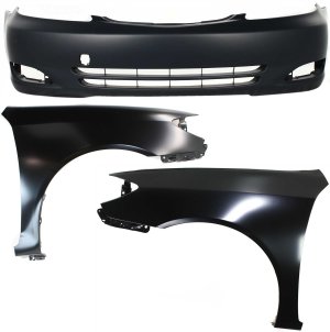 Front Bumper Cover Assembly for 2002-2004 Toyota Camry, 3-Piece Kit with Fenders, Designed for Japan Built Vehicle, Replacement