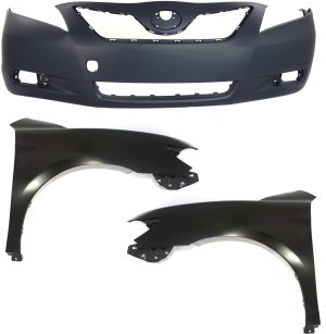 Front Bumper Cover Assembly for 2007-2009 Toyota Camry, 3-Piece Kit with Fenders, for Japan Built Vehicle Replacement