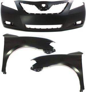 Front Bumper Cover Assembly for 2007-2009 Toyota Camry, 3-Piece Kit with Fenders, Designed for USA Built Vehicle, Replacement