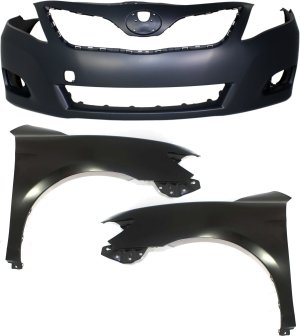 Front Bumper Cover Assembly for 2010-2011 Toyota Camry, Primed (Ready to Paint), with Fog Light Holes, 3-Piece Kit inclusive of Fenders, Replacement Part