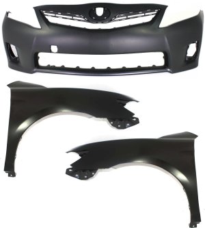 Front Bumper Cover Assembly for 2010-2011 Toyota Camry, Primed (Ready to Paint), with Fog Light Holes, 3-Piece kit with Fenders, Replacement
