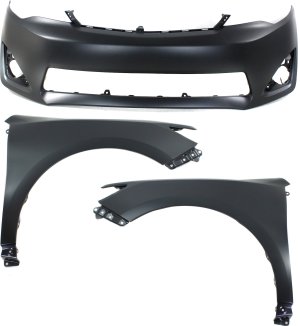 Front Bumper Cover Assembly for 2012-2014 Toyota Camry, 3-Piece Kit with Fenders, Replacement