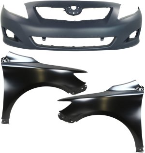 Front Bumper Cover Assembly for 2009-2010 Toyota Corolla, 3-Piece Kit with Fenders, Replacement
