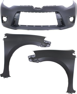 Front Bumper Cover Assembly for Toyota Corolla 2014-2016, 3-Piece kit with Fenders, Replacement