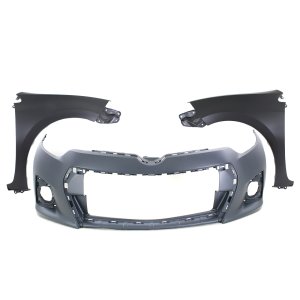 Front Bumper Cover Assembly for 2014-2016 Toyota Corolla, Primed (Ready to Paint), with Fog Light Holes, 3-Piece Kit including Fenders, Replacement