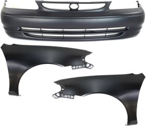 Front Bumper Cover Assembly for 1998-2000 Toyota Corolla, 3-Piece Kit with Left (Driver) and Right (Passenger) Fenders - Replacement