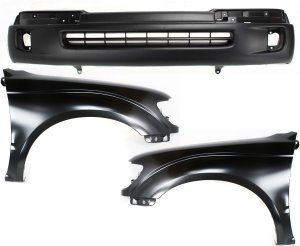 Front Bumper Cover Assembly for Toyota Tacoma 1998-2000, 3-Piece Kit with Fenders, Replacement