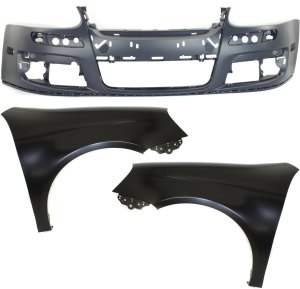 Front Bumper Cover Assembly for Volkswagen Jetta 2005-2010, 3-Piece Kit with Fenders, Replacement