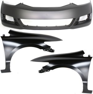 Front Bumper Cover Assembly for 2009-2011 Honda Civic Coupe, 3-Piece Kit with Fenders, Replacement