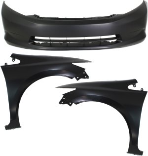 Front Bumper Cover Assembly for 2012-2012 Honda Civic Sedan, 3-Piece Kit with Fenders, Replacement