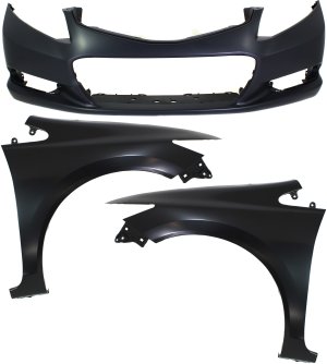 Front Bumper Cover Assembly for 2012-2013 Honda Civic, Primed (Ready to Paint), with Fog Light Holes and Fenders, 3-Piece kit, Replacement
