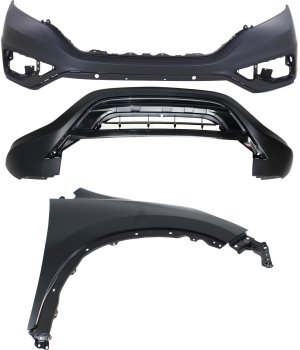 Front Bumper Cover Assembly for 2015-2016 Honda CR-V, 3-Piece Kit with Fender, Vehicle Replacement Part