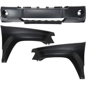 Front Bumper Cover Assembly for 2005-2007 Jeep Grand Cherokee, 3-Piece Kit with Fenders, Replacement