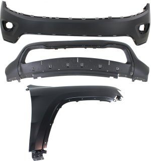 Front Bumper Cover Assembly for 2014-2016 Jeep Grand Cherokee, 3-Piece Kit with Fender, Replacement