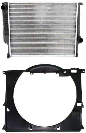 Radiator Assembly Kit for BMW 3-Series (1992-1999), Set of 2 with Fan Shroud for 6 Cylinder Engine, Replacement