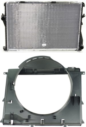 Radiator Assembly Kit for BMW 5-Series 1999-2003, Includes Set of 2 Radiators with Fan Shroud for 6 Cylinder Engine, Replacement Models: for 520i, 523i, 528i, 530i, 535i, 540i, 545i