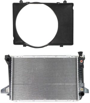 Radiator Assembly for 1992-1996 Ford F-Series, Set of 2 with Fan Shroud, Suitable for 6 Cylinder Engine Replacement Models: for F-150, F-250, F-350, F-450, F-550