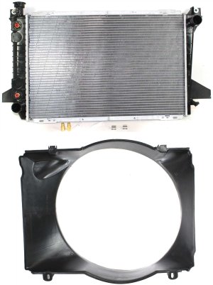 Radiator Assembly for Ford F-Series 1987-1993, 8 Cylinder Engine, Set of 2 with Fan Shroud, Replacement - Fits F-150, F-250, F-35