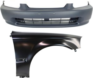 Front Bumper Cover Assembly for 1996-1998 Honda Civic, 2-Piece Kit with Fender, Premium Replacement