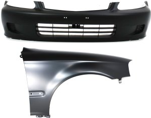Front Bumper Cover Assembly for 1999-2000 Honda Civic, 2-Piece Kit with Fender, Suitable for Canada, Japan or USA Built Vehicles, Replacement