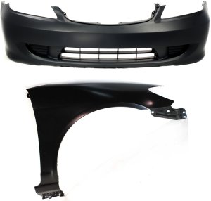 Front Bumper Cover Assembly for 2004-2005 Honda Civic, 2-Piece Kit with Fender, Replacement