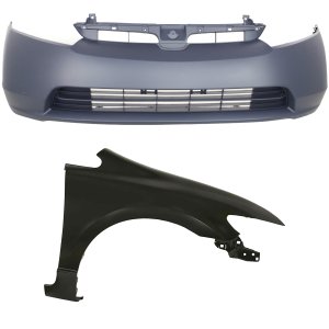 Front Bumper Cover Assembly for 2006-2008 Honda Civic Sedan, 2-Piece Kit with Fender, Replacement
