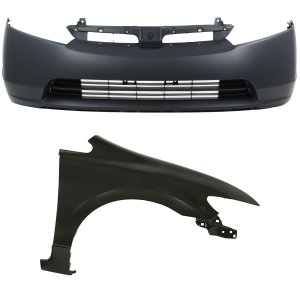 Front Bumper Cover Assembly for 2007-2008 Honda Civic Sedan, 2-Piece Kit with Fender, Replacement