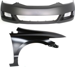 Front Bumper Cover Assembly for 2009-2011 Honda Civic Coupe, 2-Piece Kit with Fender, Replacement