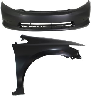 Front Bumper Cover Assembly for 2012-2012 Honda Civic Sedan, 2-Piece Kit with Fender, Replacement