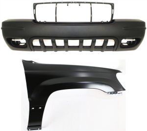 Front Bumper Cover Assembly for Jeep Grand Cherokee 2001-2003, 2-Piece Kit with Fender, Replacement