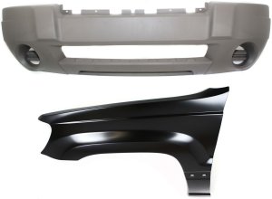 Front Bumper Cover Assembly Kit for 2004 Jeep Grand Cherokee, 2-Piece Set with Fender, Replacement Part