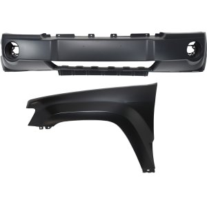 Front Bumper Cover Assembly for 2005-2007 Jeep Grand Cherokee, 2-Piece Kit with Fender, Replacement