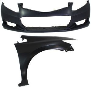 Front Bumper Cover Assembly 2-Piece Kit with Fender for 2012-2013 Honda Civic, Direct Replacement