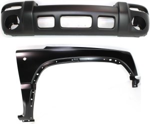 Front Bumper Cover Assembly for 2002-2004 Jeep Liberty, 2-Piece Kit with Fender, Replacement