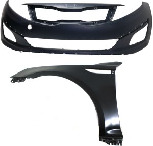 Front Bumper Cover Assembly for KIA OPTIMA 2014-2015, 2-Piece Kit with Fender, Designed for Korea Built Vehicle - Replacement