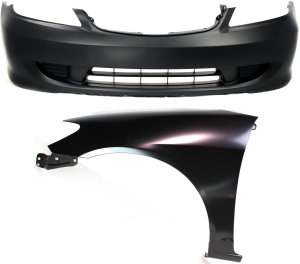 Front Bumper Cover Assembly for 2004-2005 Honda Civic, 2-Piece Kit with Fender, Replacement
