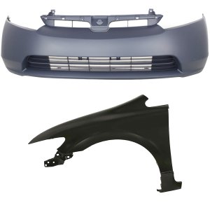 Front Bumper Cover Assembly for 2006-2008 Honda Civic Sedan, 2-Piece Kit with Fender, Replacement