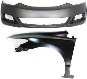Front Bumper Cover Assembly Kit for 2009-2011 Honda Civic Coupe, 2-Piece with Fender, Premium Replacement