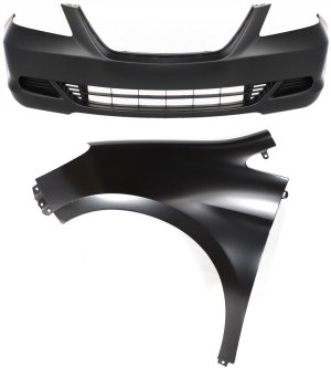 Front Bumper Cover Assembly for 2005-2007 Honda Odyssey, 2-Piece Kit, Primed (Ready to Paint), with Fender - Replacement