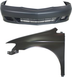 Front Bumper Cover Assembly for 1999-2004 Honda Odyssey, 2-Piece Kit, Primed (Ready to Paint), with Fender, without Antenna Hole Replacement