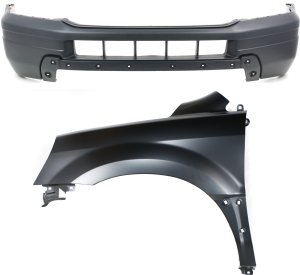 Front Bumper Cover Assembly for 2003-2005 Honda Pilot, 2-Piece Kit, Primed (Ready to Paint), with Fender, Replacement