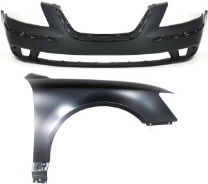 Front Bumper Cover Assembly for Hyundai Sonata 2009-2010, 2-Piece Kit, Primed (Ready to Paint) with Fender, Replacement