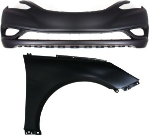 Front Bumper Cover Assembly for 2011-2013 Hyundai Sonata, 2-Piece Kit, Primed (Ready to Paint), with Fender Replacement