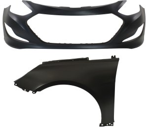Front Bumper Cover Assembly for Hyundai Sonata 2011-2015, 2-Piece Kit, Primed (Ready to Paint), with Fender - Replacement